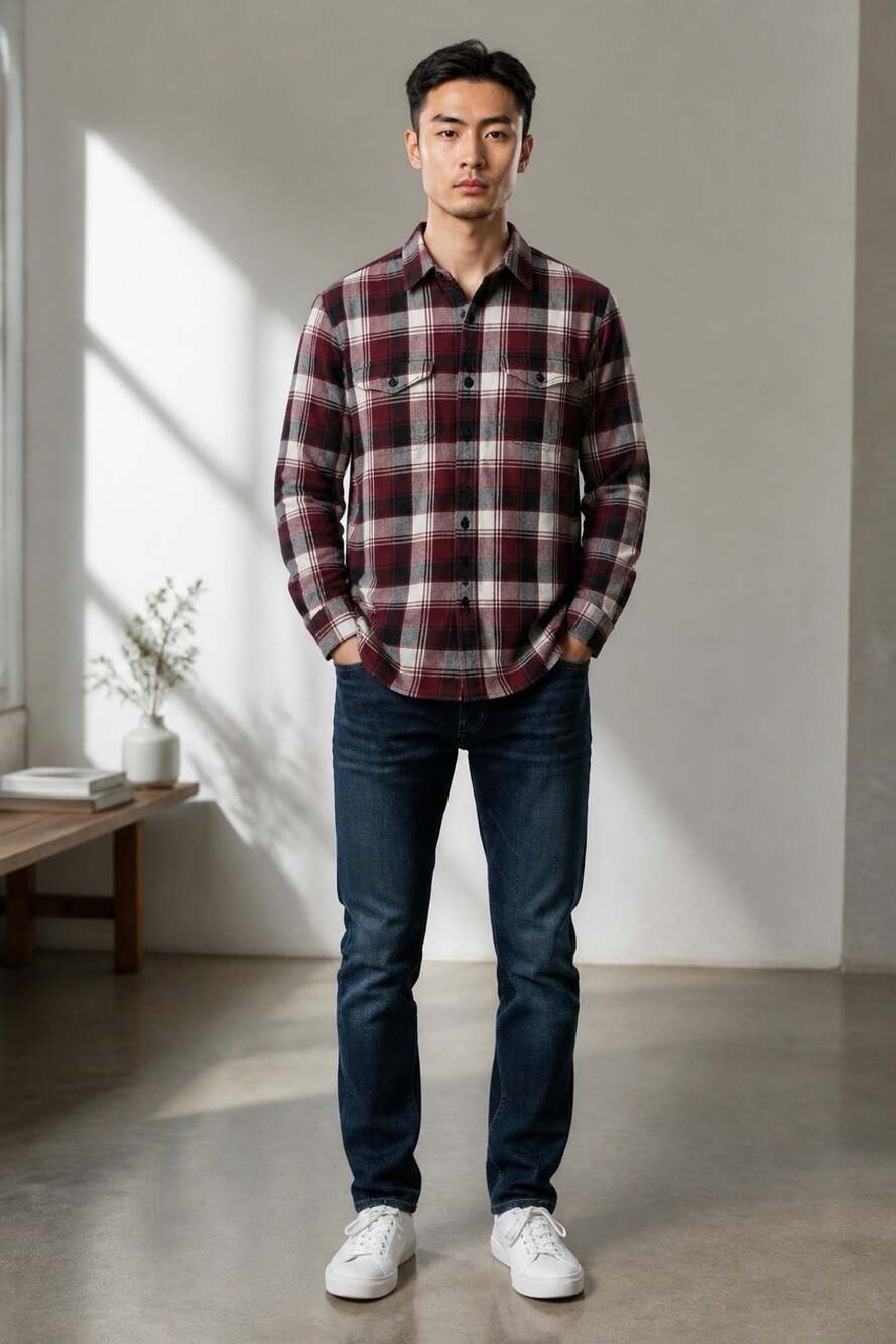 American Eagle Red, Black & White Plaid Long Sleeve Button Up Shirt Mens Size XS